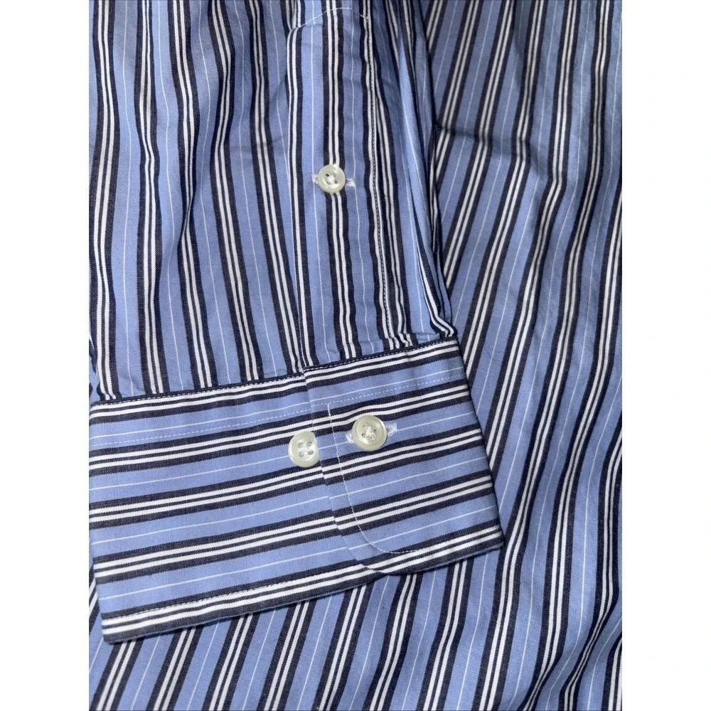 Polo Ralph Lauren Dress Shirt Men 17.5 34/35 Large Andrew Fit Blue Cotton Stripe